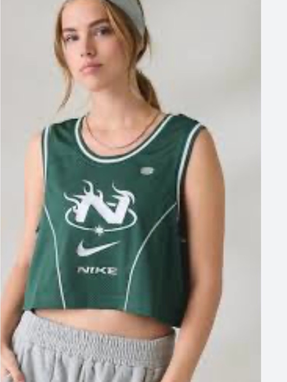 Nike Women's Dark Green Sleeveless Cropped Jersey with White Logos
